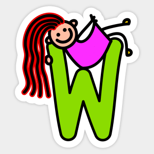 Letter W for girls alphabet Kids Colorful Cartoon Character Sticker